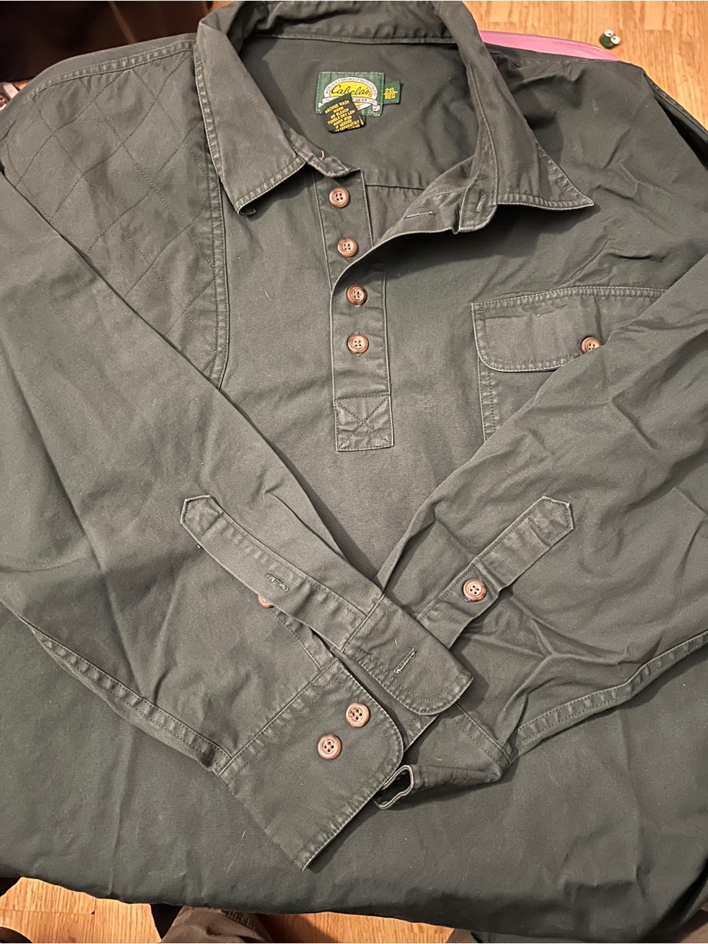 Cabela’s Olive Green Long-Sleeve 1/4 Button Work Shirt